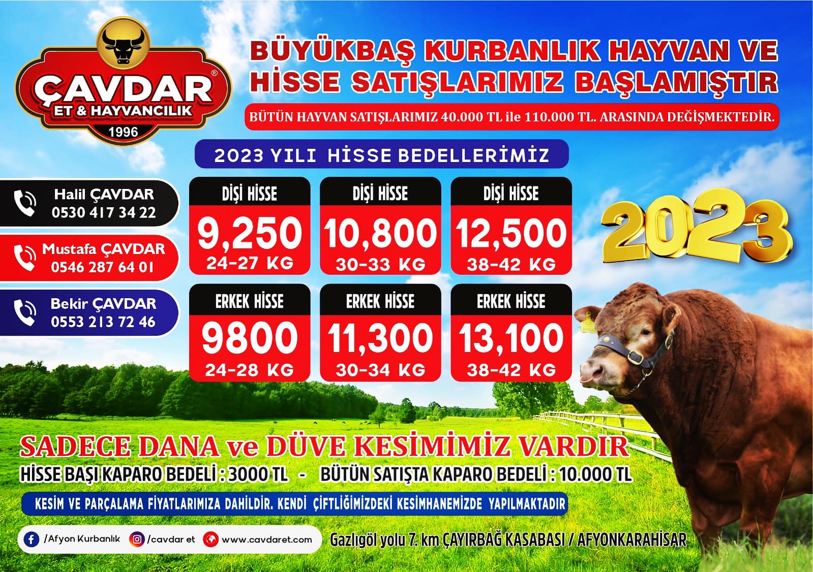 2023 Yılı Kurbanlık Hayvan Satışı ve Hisse Kayıtlarımız Başlamıştır